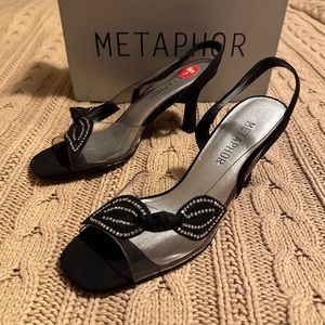 Metaphor Black Heels with Rhinestone Detail